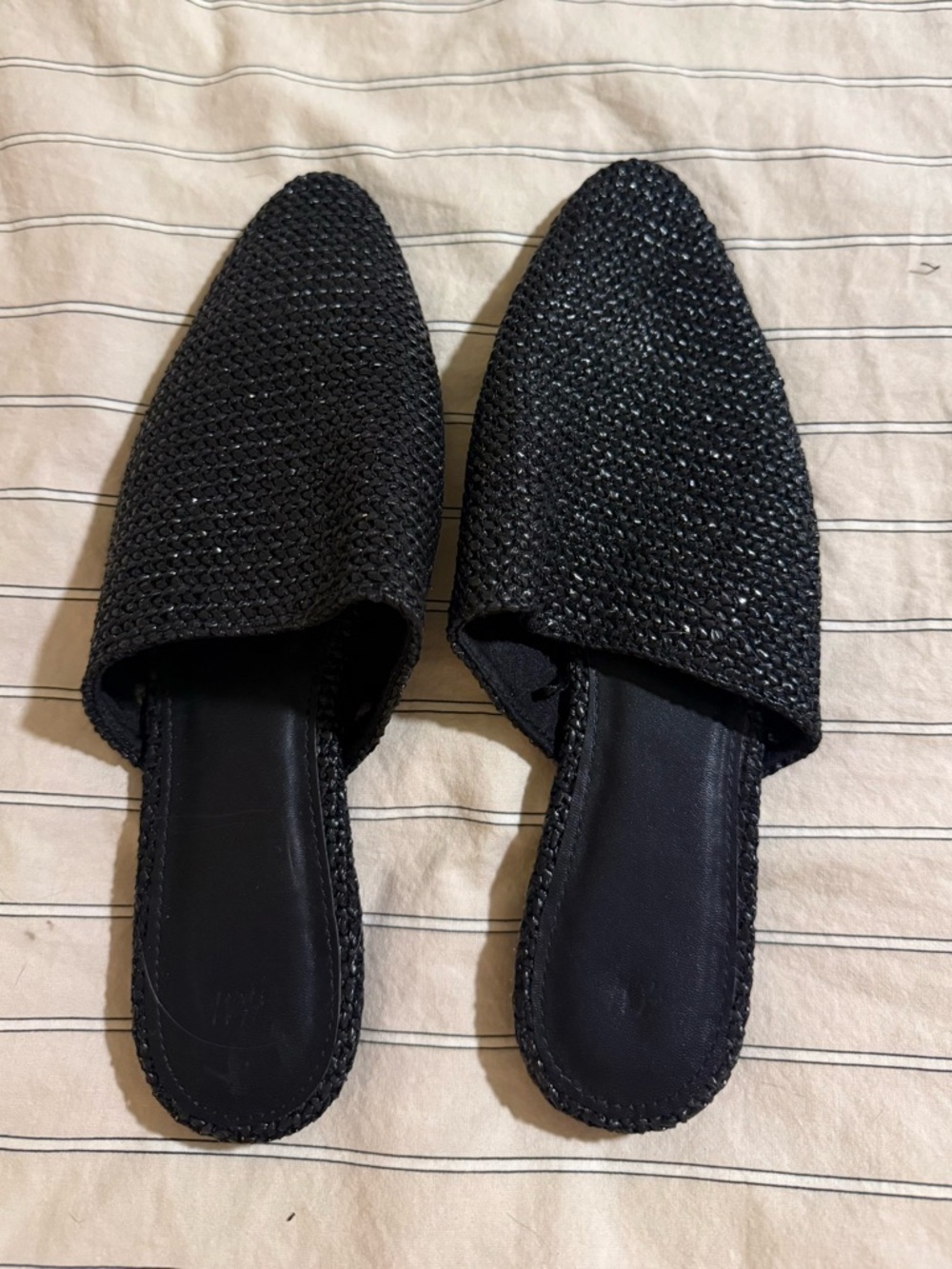 Black Woven Slip-On Mules - Women
